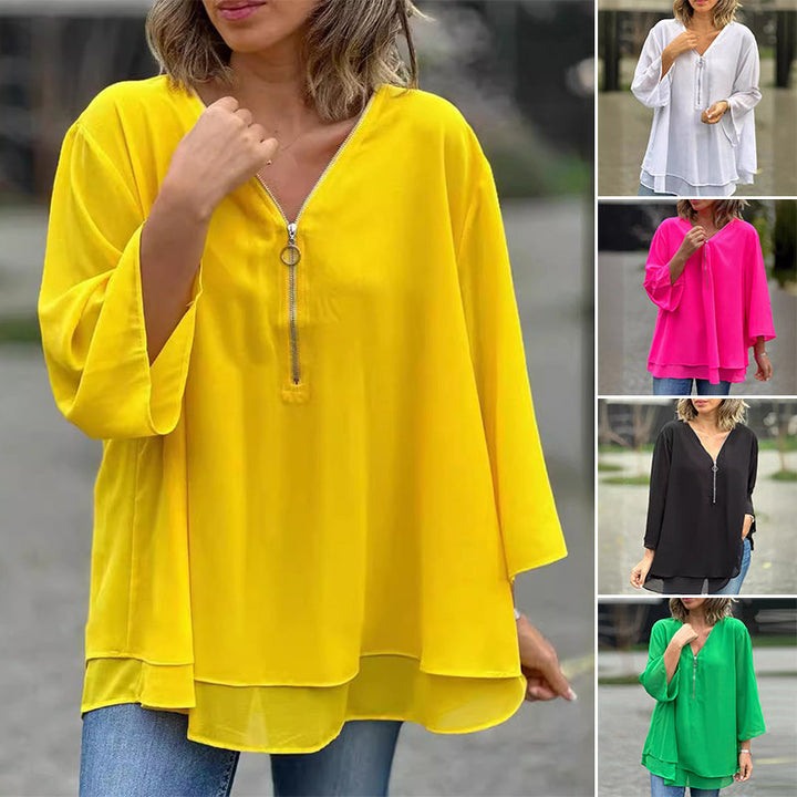Heidi™ - V-Ausschnitt Fließendes Zipped Top