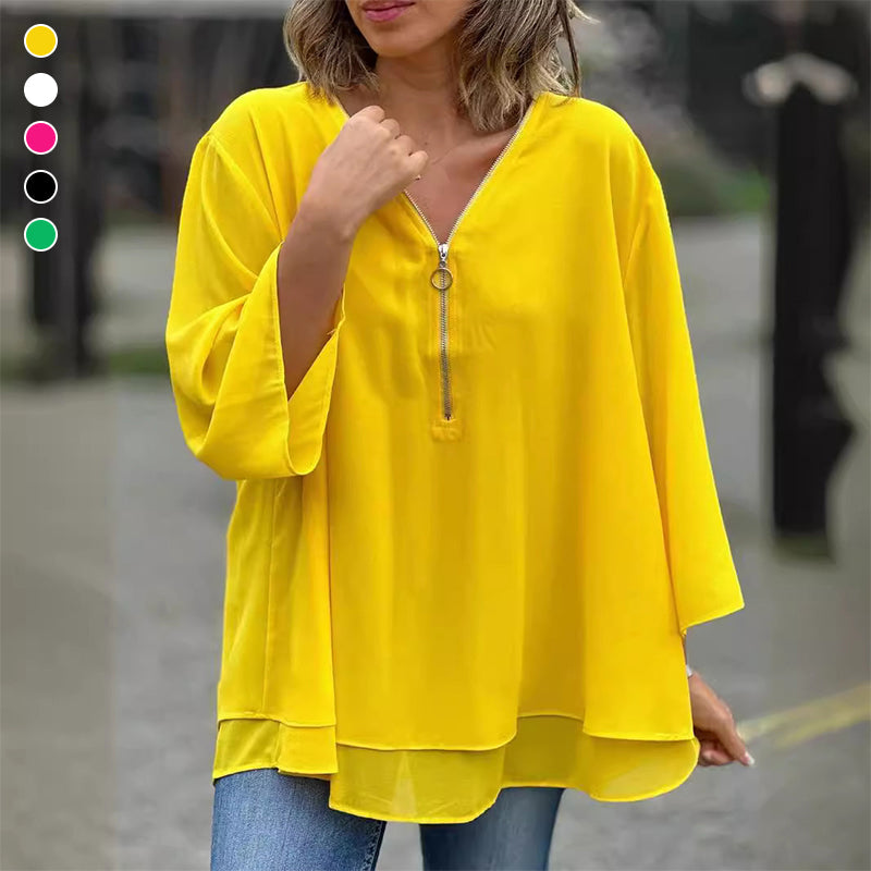 Heidi™ - V-Ausschnitt Fließendes Zipped Top