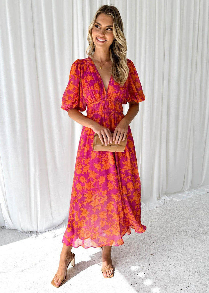 Katy™ - Elegantes Midikleid mit Puffärmeln und Blumenmuster