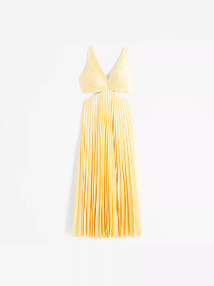 Sarai - Trendy V-Ausschnitt Maxikleid in einfarbiger Ausführung