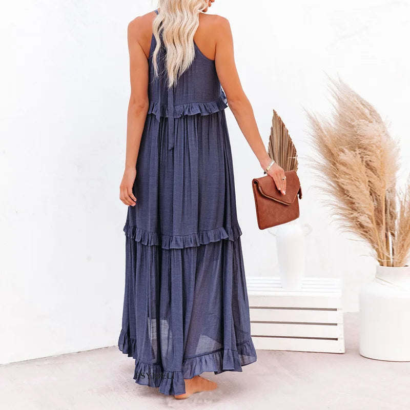 Sarah | Halter Rüsch Maxi Kleid (Fast ausverkauft)