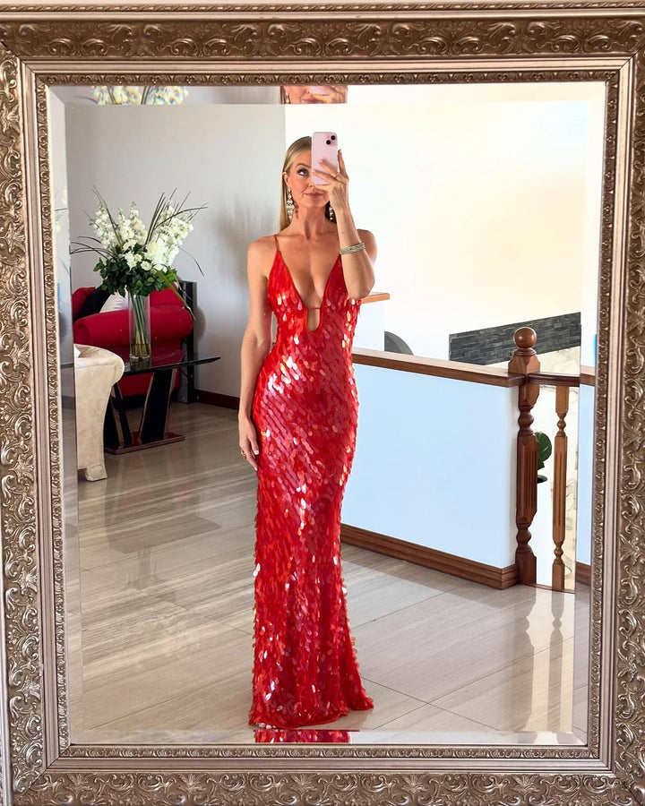 Kalea - Glitzer Pailletten Rückenfreies Trägerkleid