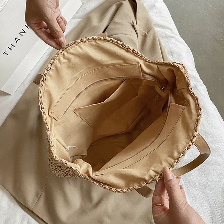 Arnora | Runde Geflochtene Handtasche mit Kunstledergriffen