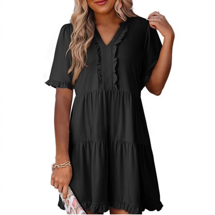 Shaila™ - Lässiges V-Ausschnitt Mini-Kleid