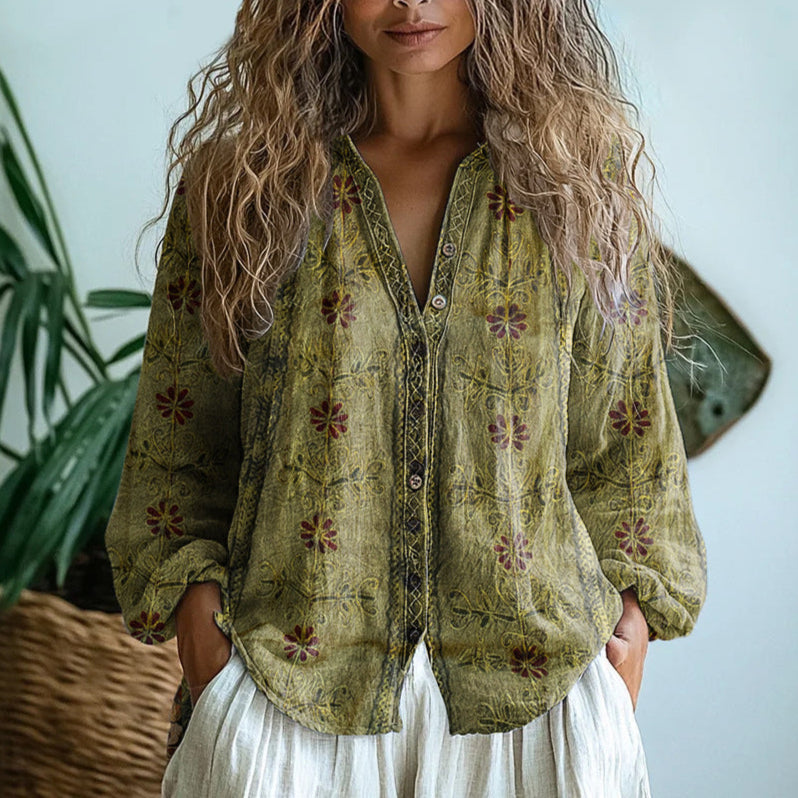 Cara™ - Vintage Blattbluse
