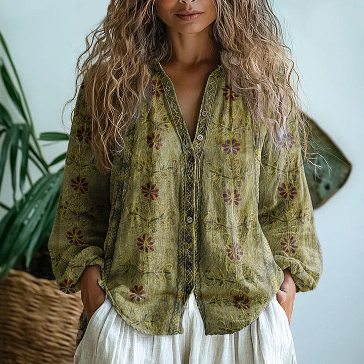 Cara™ - Vintage Blattbluse