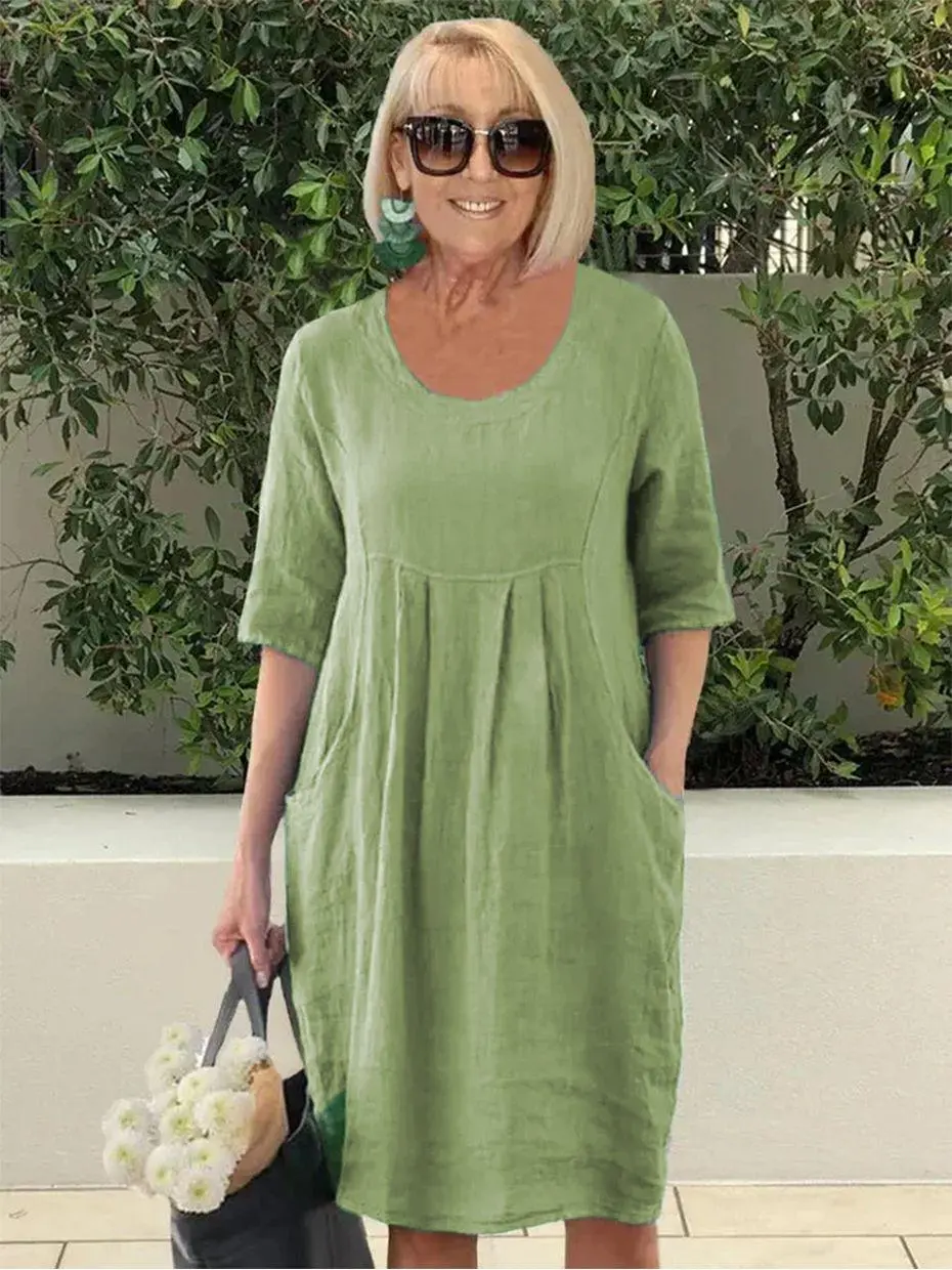 Lena™ - Entspanntes Faltenkleid mit Taschen