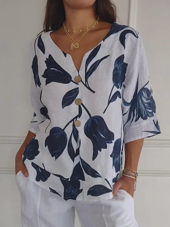 Sanne™ - Florale Knopfleistenbluse