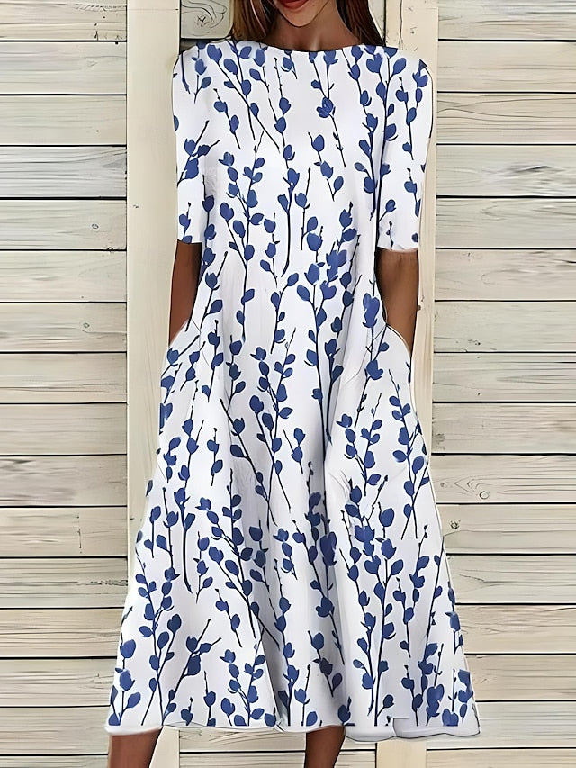 Sela™ – Küstenblumen Midi Kleid
