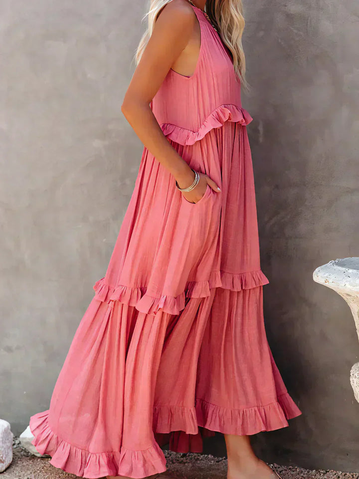 Sarah | Halter Rüsch Maxi Kleid (Fast ausverkauft)