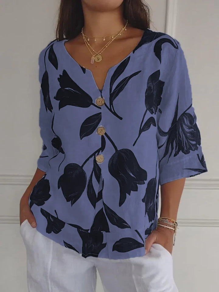 Sanne™ - Florale Knopfleistenbluse