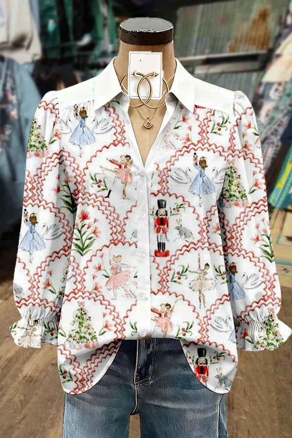 Mary™ - Weihnachts-Nussknacker-Print-Oberteil