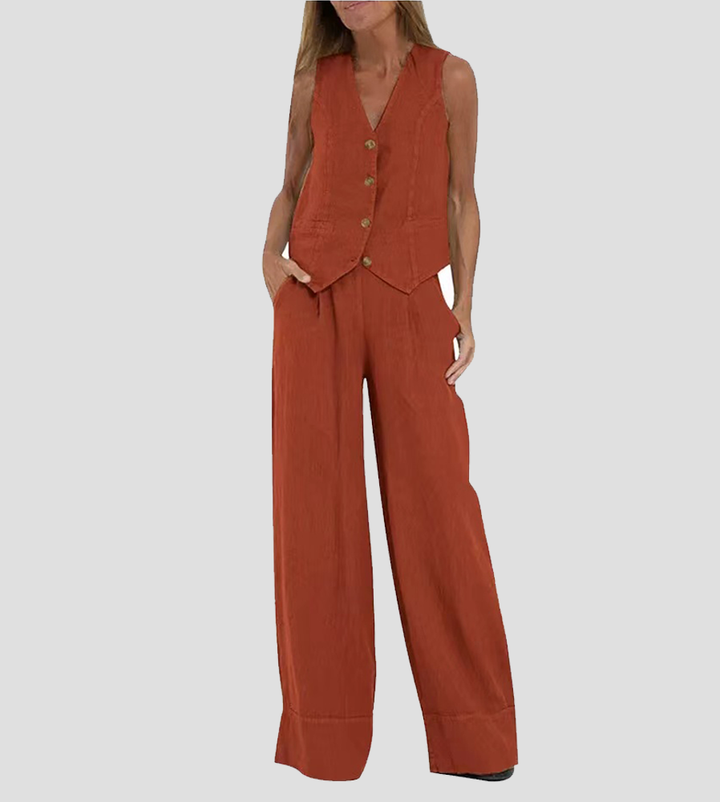 Aira™ - Weste mit Knöpfen & Weite Hosen Set