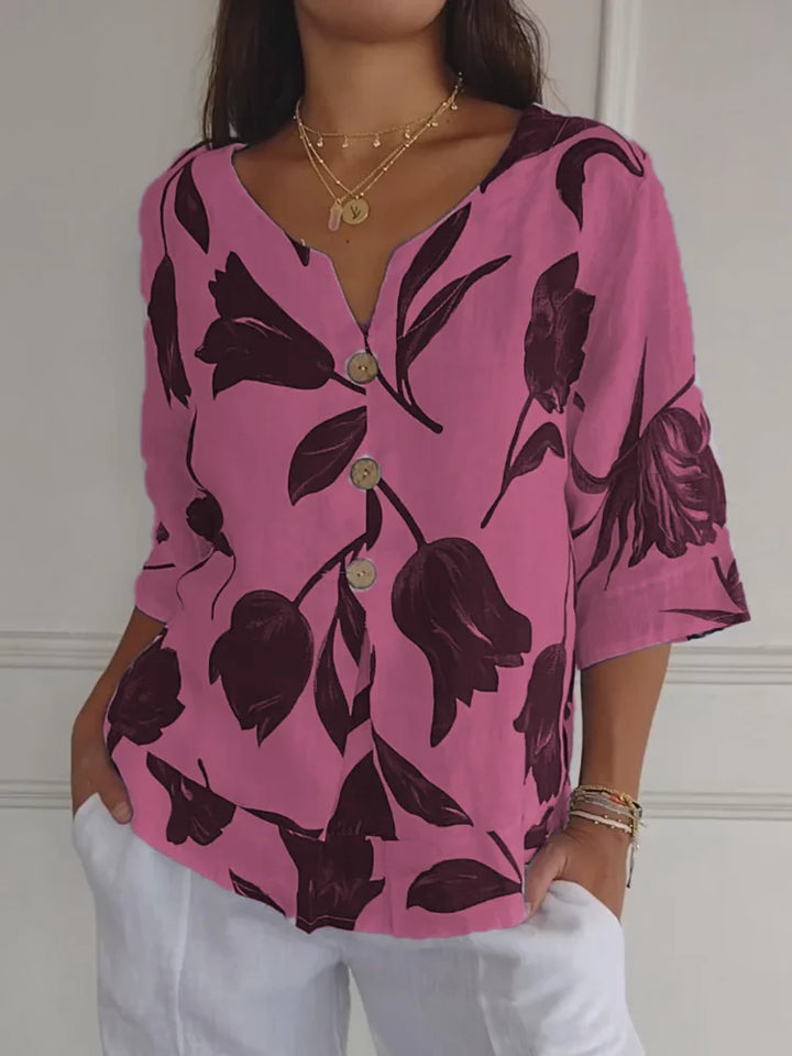 Sanne™ - Florale Knopfleistenbluse