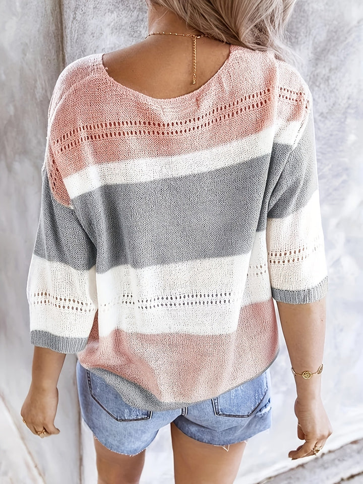 Olga™ - Lässiger gestreifter V-Ausschnitt Pullover