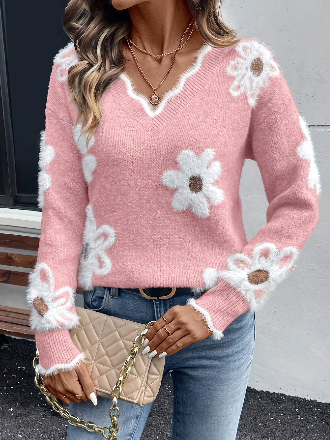 Lory™ - Eleganter V-Ausschnitt Floral Pullover