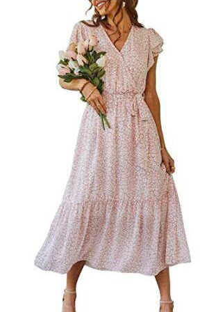 Myrthe™ - Rosa Mit Druck Lange Ibiza Kleid