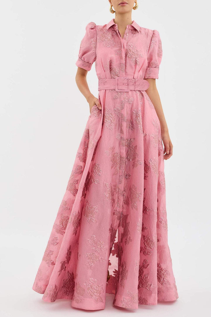 Aven - Retro-Pink Revers-Hochbundkleid