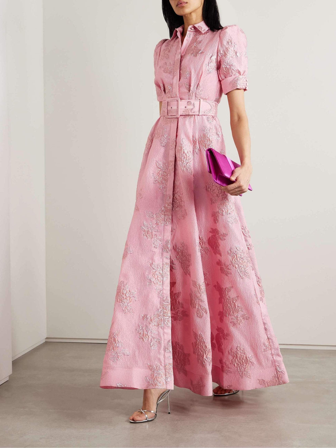 Aven - Retro-Pink Revers-Hochbundkleid