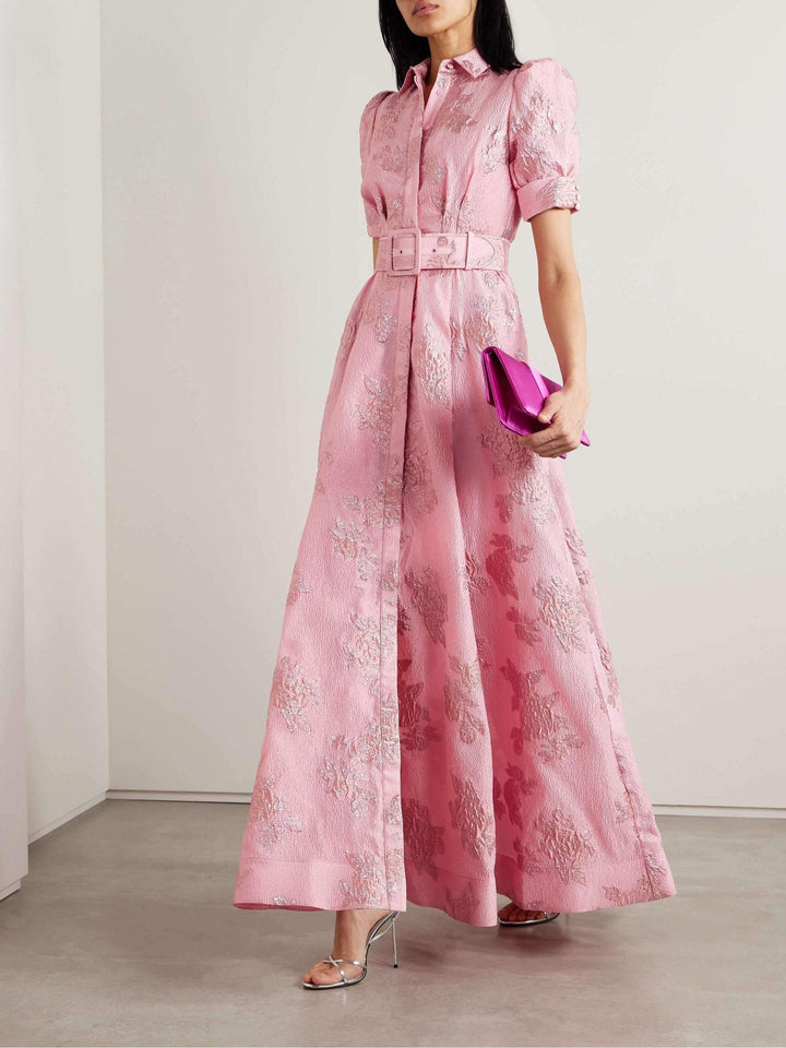 Aven - Retro-Pink Revers-Hochbundkleid