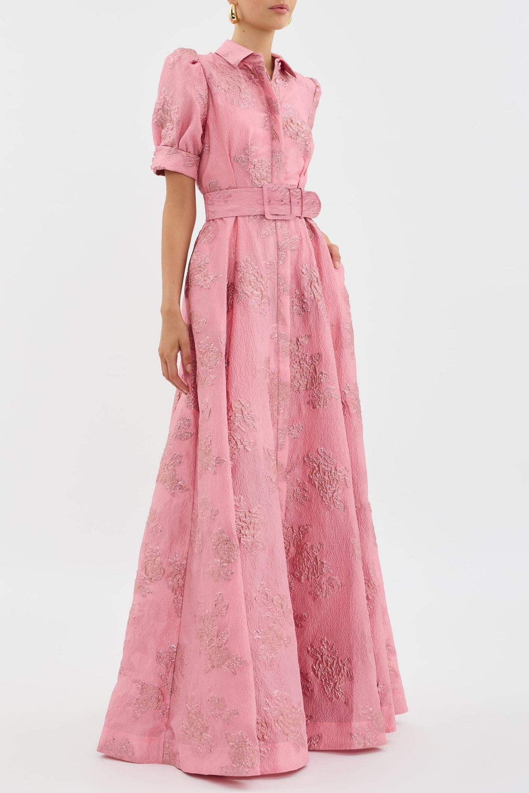 Aven - Retro-Pink Revers-Hochbundkleid