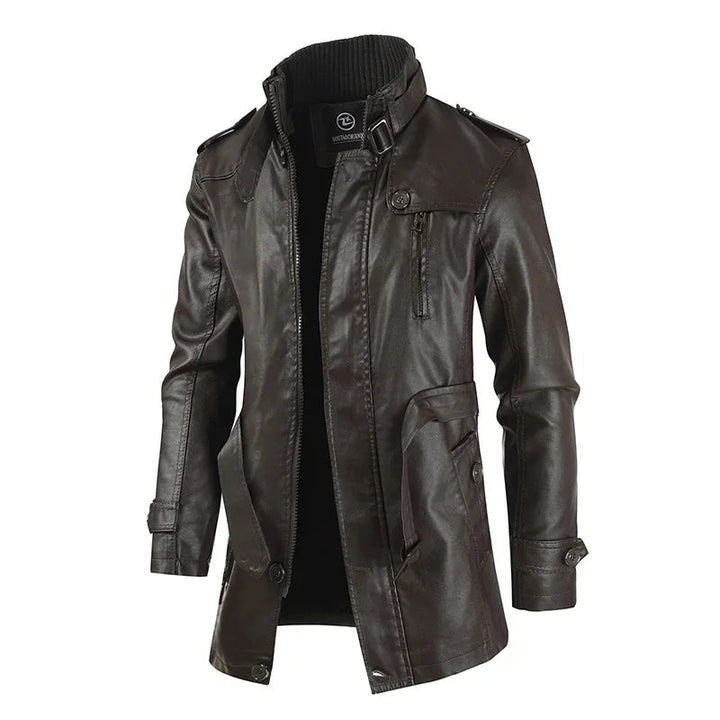 Elegante Lange Leder Bikerjacke