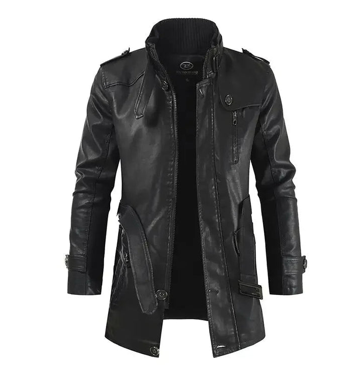 Elegante Lange Leder Bikerjacke