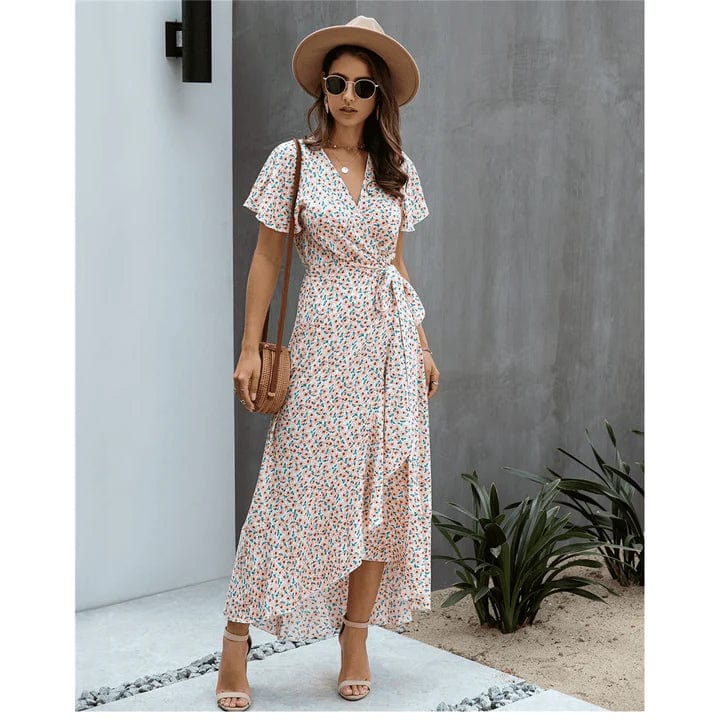Myrthe™ - Rosa Mit Druck Lange Ibiza Kleid