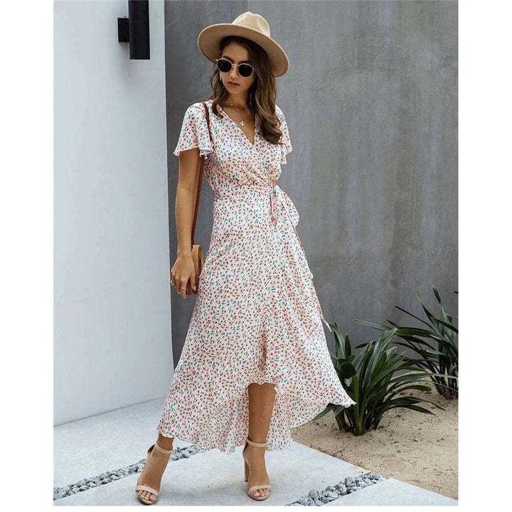 Myrthe™ - Rosa Mit Druck Lange Ibiza Kleid