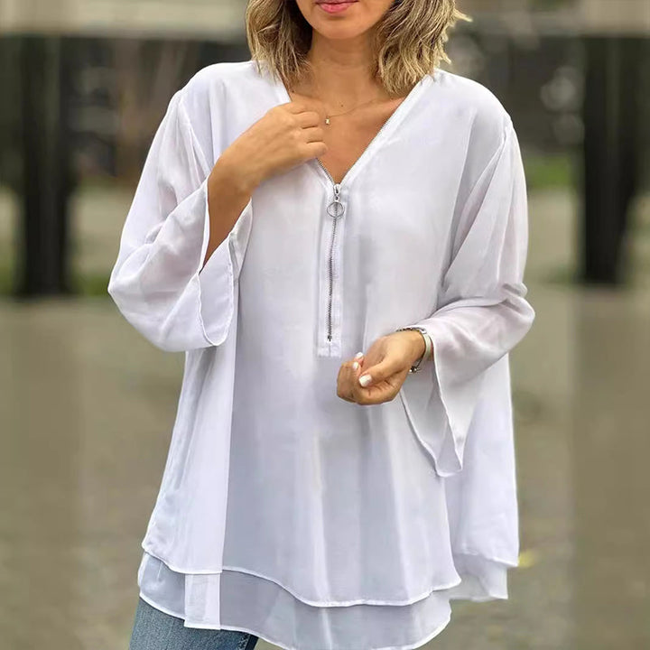 Heidi™ - V-Ausschnitt Fließendes Zipped Top