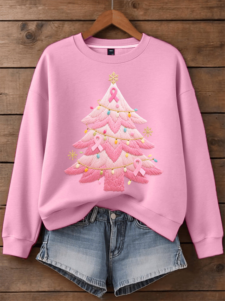 Damen Sweatshirt mit gesticktem Weihnachtsbaum in Pink