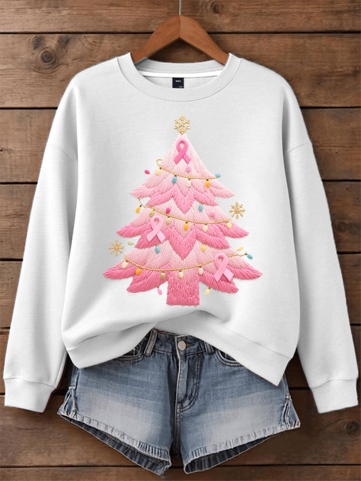 Damen Sweatshirt mit gesticktem Weihnachtsbaum in Pink