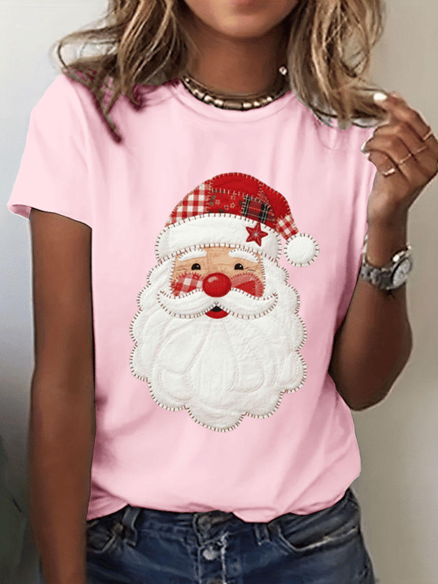 Damen Santa Claus Druck Kurzarm T-Shirt