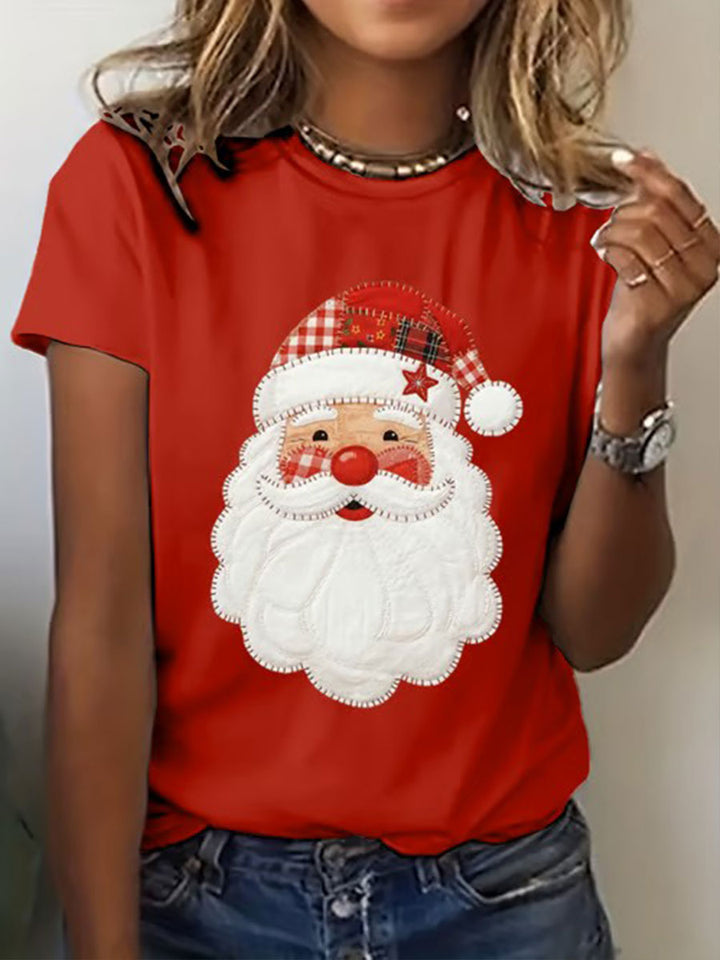 Damen Santa Claus Druck Kurzarm T-Shirt