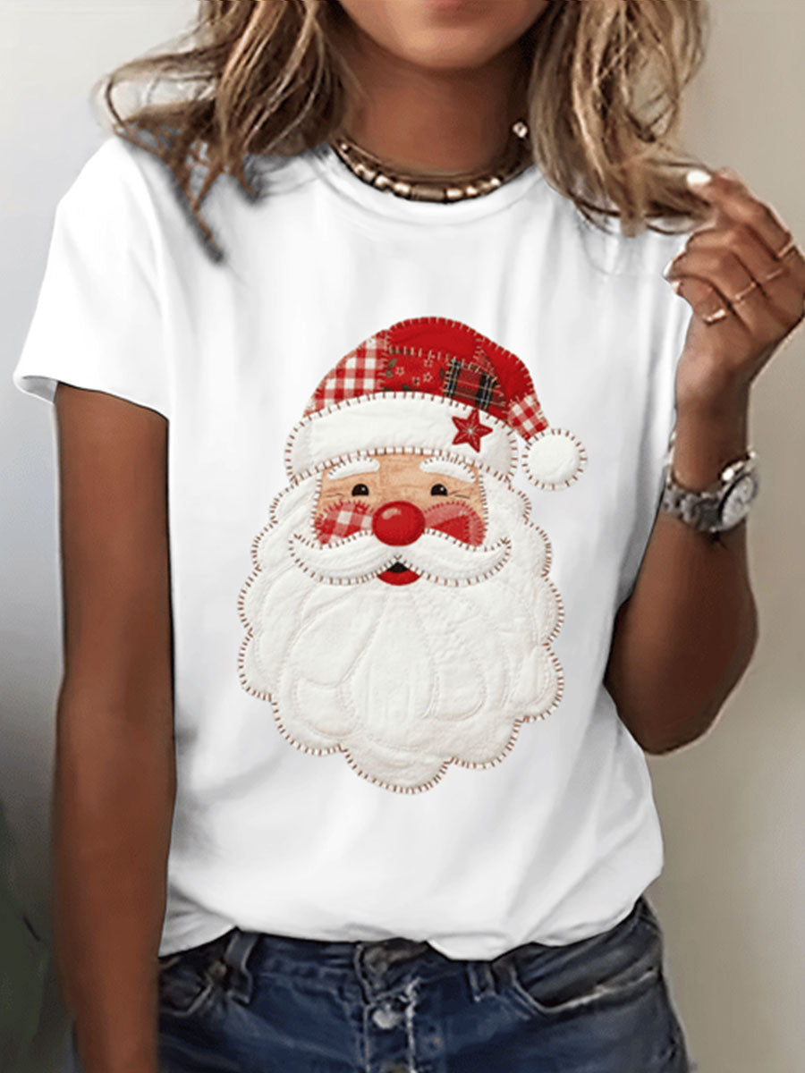 Damen Santa Claus Druck Kurzarm T-Shirt