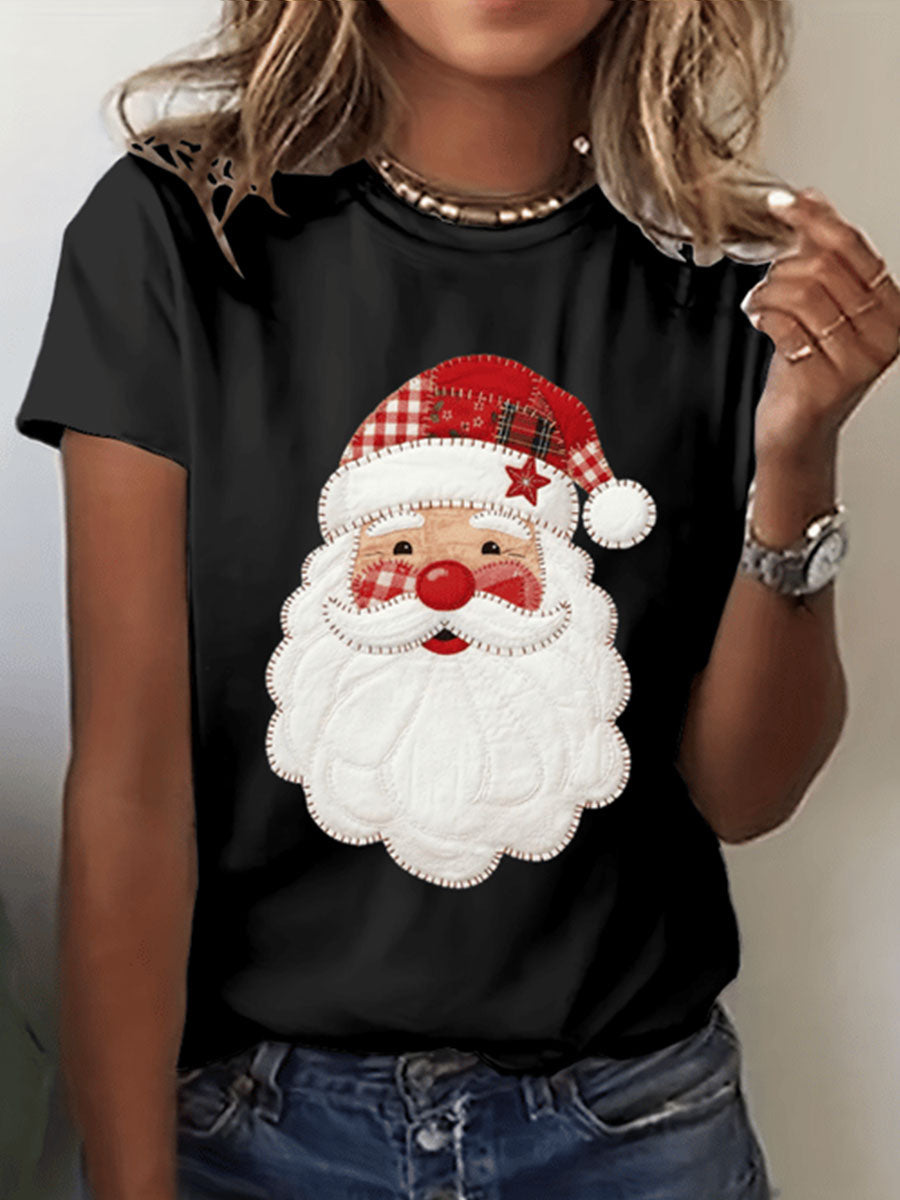 Damen Santa Claus Druck Kurzarm T-Shirt
