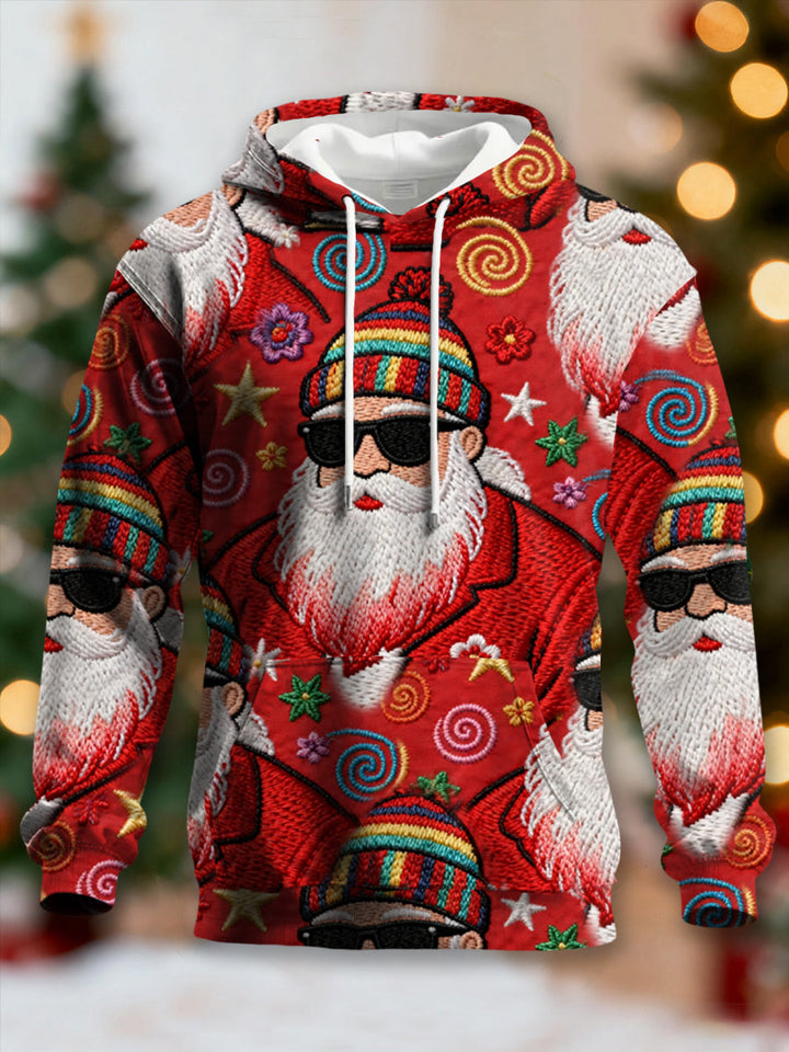 Herren Retro Groovy Hippie Santa Print Casual Hoodie