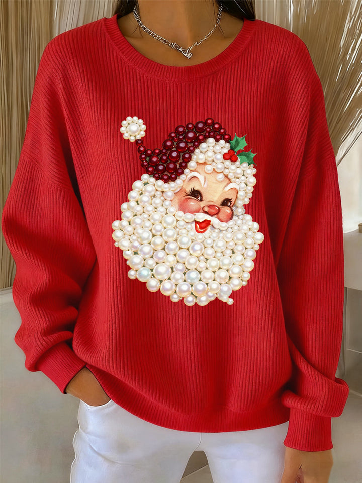 Damen Weihnachts-Pearl Santa Claus Print Freizeitpullover