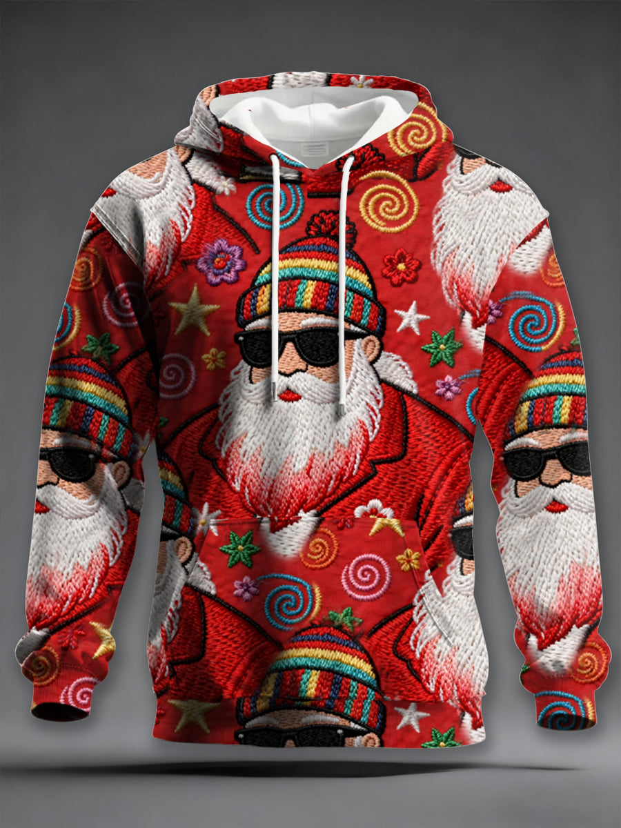 Herren Retro Groovy Hippie Santa Print Casual Hoodie