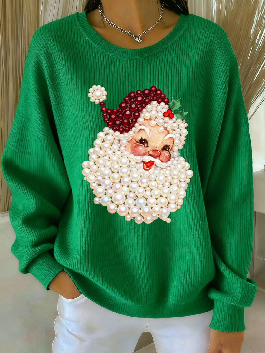 Damen Weihnachts-Pearl Santa Claus Print Freizeitpullover