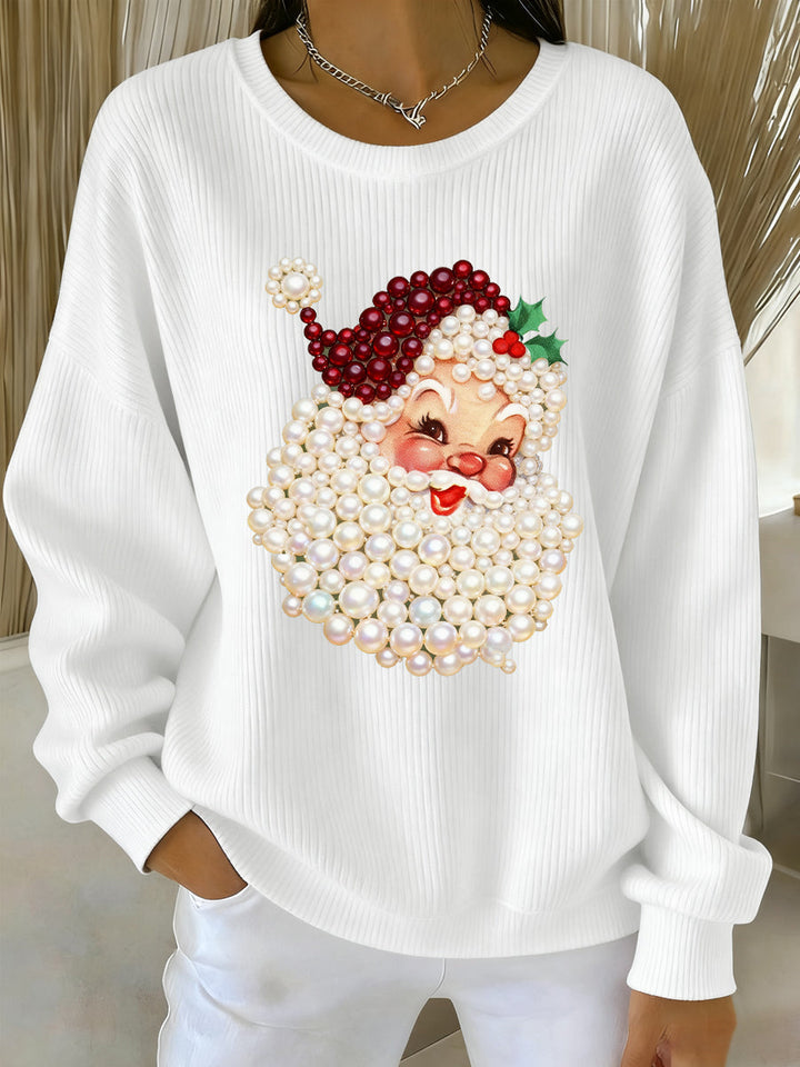 Damen Weihnachts-Pearl Santa Claus Print Freizeitpullover