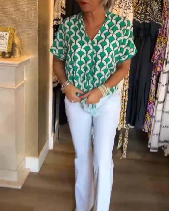 Bella™ - Lässiges Top mit Print und V-Ausschnitt