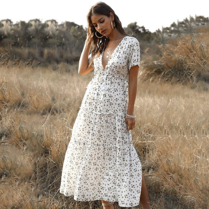 Tess™ Weiße Lange Sommerkleid mit Print